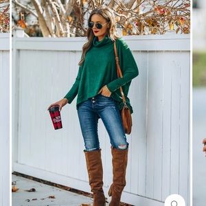 Mumu Turtleneck Knit Dolman Top - Hunter Green
